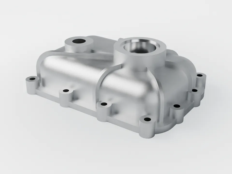 3D render of a typical aluminium die-cast transmission and gearbox covers