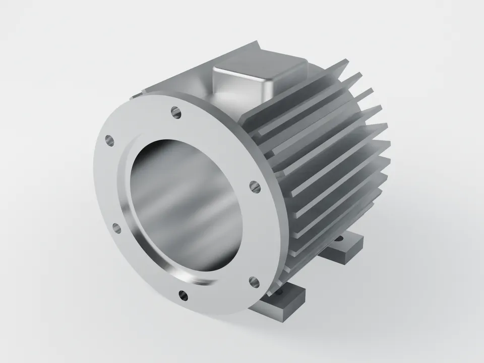 3D render of a typical aluminium die-cast motor housings and end covers