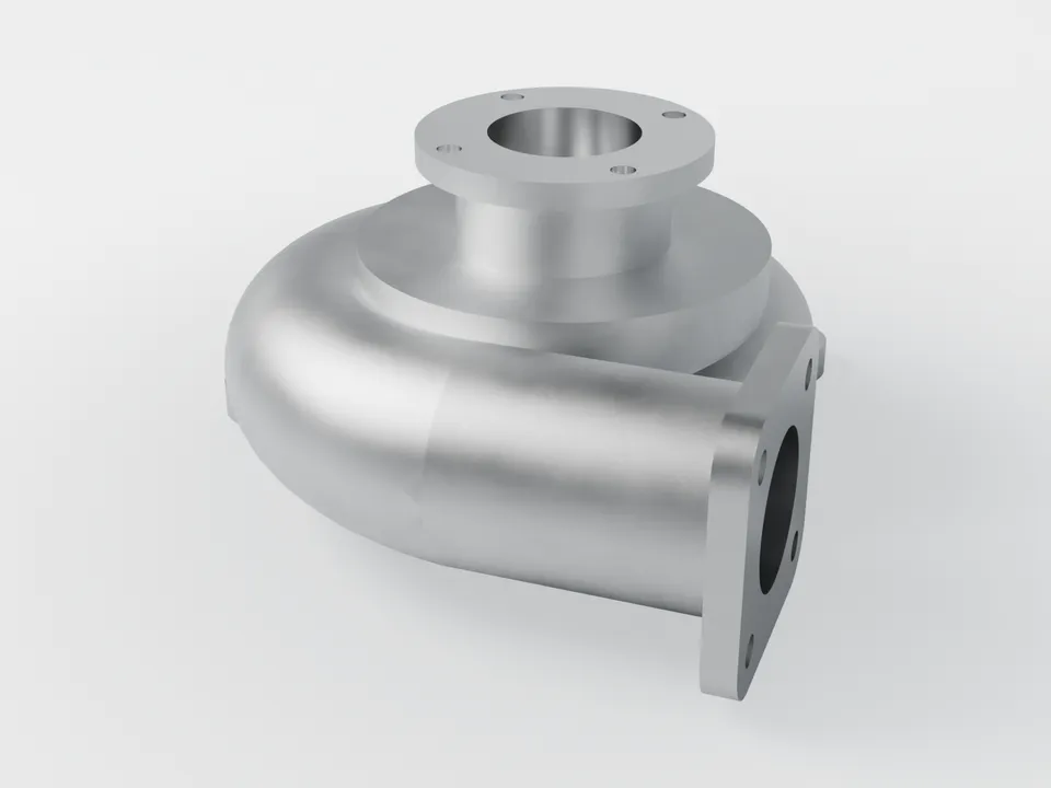 3D render of a typical aluminium die-cast pump and valve bodies